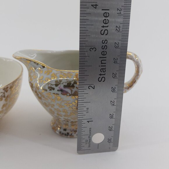 Vintage Empire England Porcelain Chintz Gold Shamrock Print Cream and Sugar Set - Picture 7 of 11